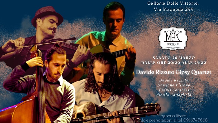  Palermo, Swing e jazz manouche alla Galleria delle Vittoria con “Davide Rizzuto Gipsy Quartet”