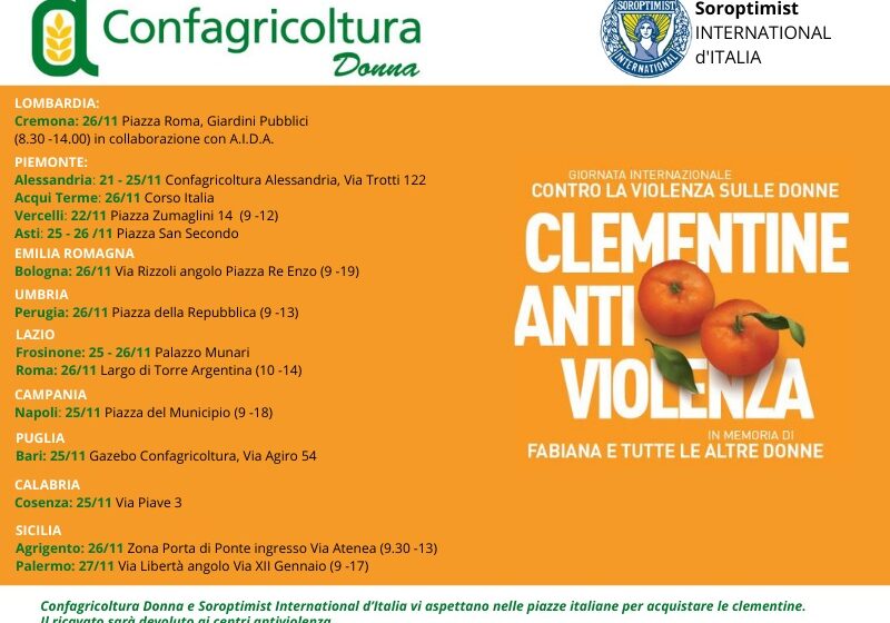  Clementine antiviolenza: iniziative di Confagricoltura in Calabria, Sicilia e altre regioni